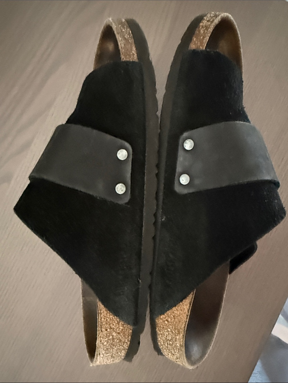 Birkenstock Kyoto Slide Black Suede Crossover Strap Sandals - Picture 4 of 5